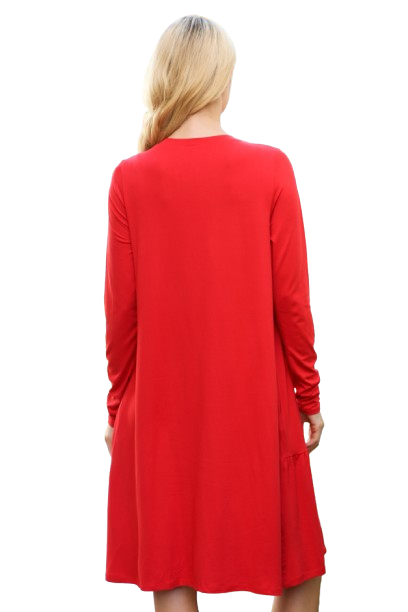 Solid Long Sleeve Shirring Tiered Detailed Dress Red - Pack of 6