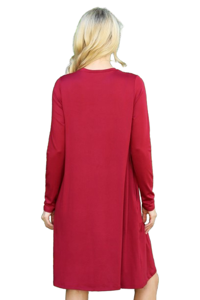 Solid Long Sleeve Shirring Tiered Detailed Dress Wine - Pack of 6