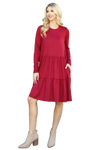 Solid Long Sleeve Shirring Tiered Detailed Dress Wine - Pack of 6