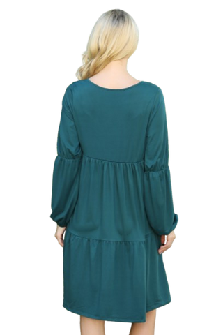 Solid Long Sleeve Shirring Tiered Detailed Dress Dusty Blue - Pack of 6