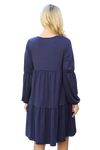 Solid V Neck Elastic Detail Sleeve Tiered Dress Navy - Pack of 6