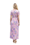 Short Sleeve Floral Elastic Waist Maxi Dress Lilac - Pack of 6