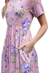 Short Sleeve Floral Elastic Waist Maxi Dress Lilac - Pack of 6