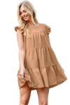 Swiss Dot Ruffle Sleeve Tiered Dress Camel - Pack of 6