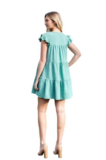 Swiss Dot Ruffle Sleeve Tiered Dress Sage Dusty - Pack of 6