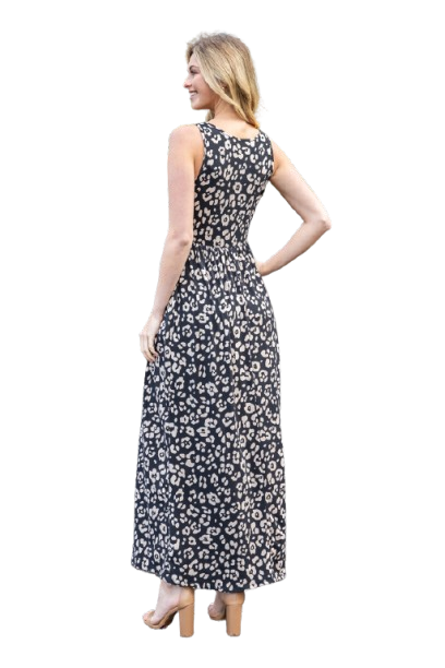 Animal Print Sleeveless Maxi Dress Black/Taupe  - Pack of 6