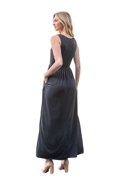 Solid Sleeveless Maxi Dress Black - Pack of 6