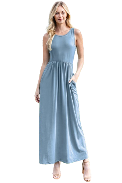 Solid Sleeveless Maxi Dress Coronet Blue - Pack of 6