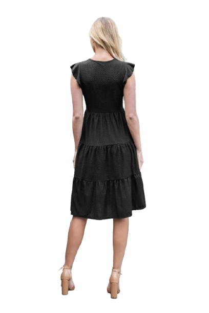 Swiss Dot Ruffle Cap Sleeve Tiered Dress Black - Pack of 6