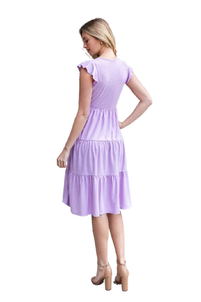 Swiss Dot Ruffle Cap Sleeve Tiered Dress Lavender - Pack of 6