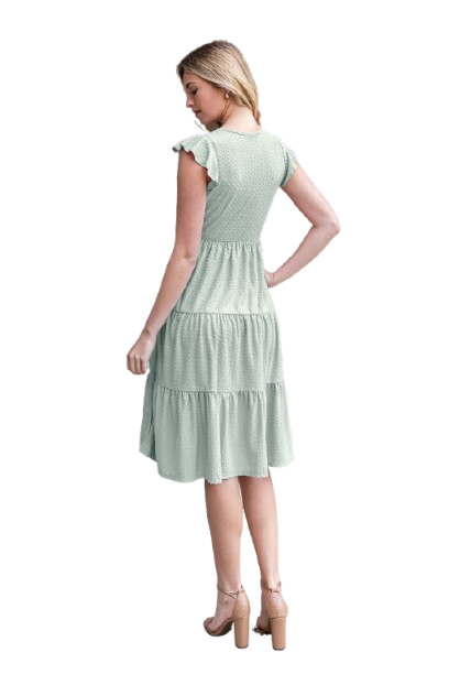 Swiss Dot Ruffle Cap Sleeve Tiered Dress Sage Light - Pack of 6