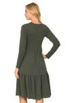 Long Sleeve Round Neck Chambray Tiered  Dark Olive - Pack of 6