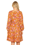 V Neck Floral Long Sleeve Tiered Dress Caramel - Pack of 6