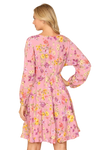 V Neck Floral Long Sleeve Tiered Dress Mauve - Pack of 6