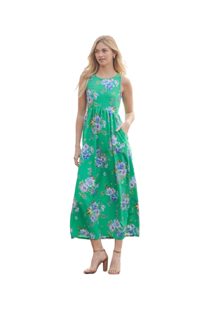 Floral Sleeveless Maxi Dress Green - Pack of 6