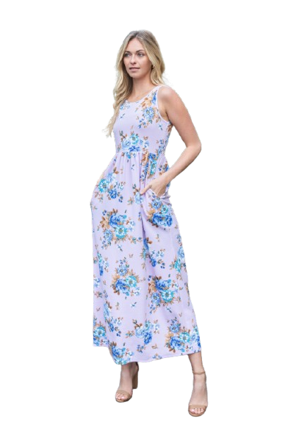 Floral Sleeveless Maxi Dress Lavender - Pack of 6