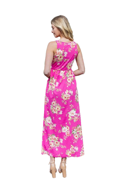 Floral Sleeveless Maxi Dress Pink Hot - Pack of 6