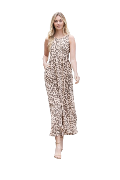 Animal Print Sleeveless Maxi Dress Stone - Pack of 6