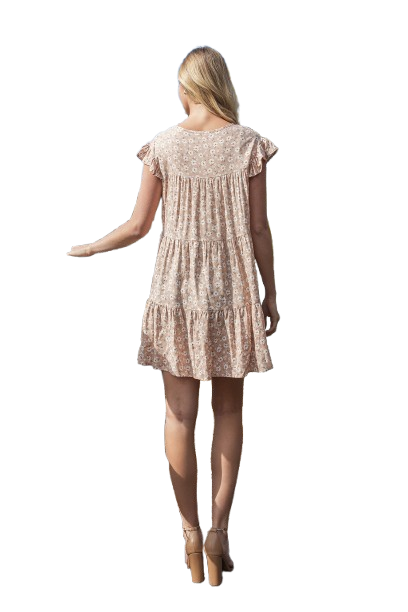 Floral Ruffle Sleeve Tiered Mini Dress Sand Ivory - Pack of 6