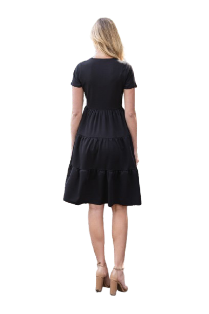 Short Sleeve Solid Tiered Dress Black - Pack of 6