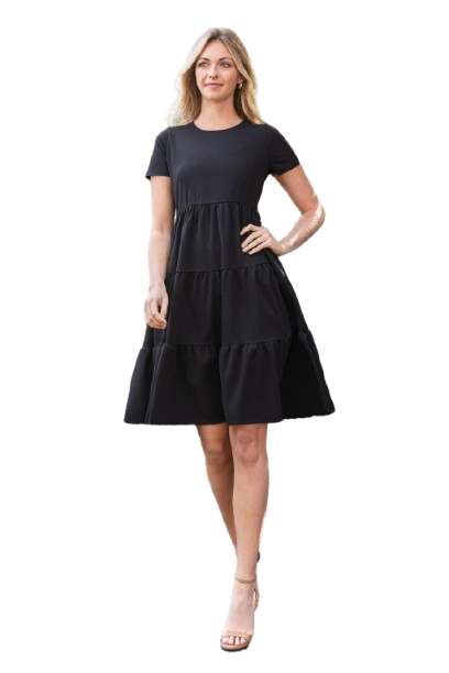 Short Sleeve Solid Tiered Dress Black - Pack of 6