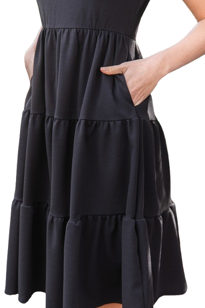 Short Sleeve Solid Tiered Dress Black - Pack of 6