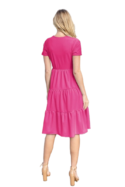 Short Sleeve Solid Tiered Dress Fuchsia - Pack of 6