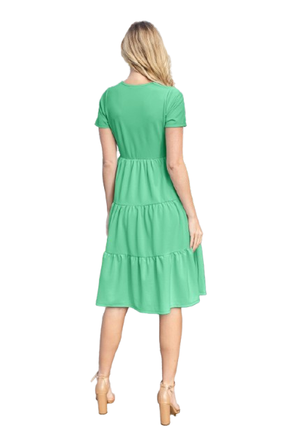 Short Sleeve Solid Tiered Dress Green - Pack of 6