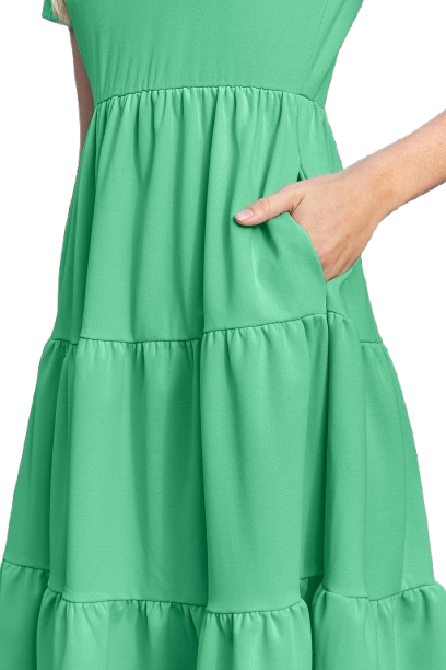 Short Sleeve Solid Tiered Dress Green - Pack of 6