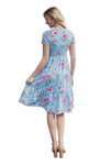 Floral Short Sleeve A Line Tiered Dress Blue Pink - Pack of 6