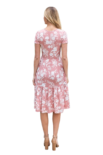 Short Sleeve Floral Knee Length Tiered Dress Mauve - Pack of 6