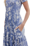 Short Sleeve Floral Knee Length Tiered Dress Periwinkle - Pack of 6