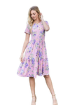 Short Sleeve Floral Knee Length Tiered Dress Lilac - Pack of 6