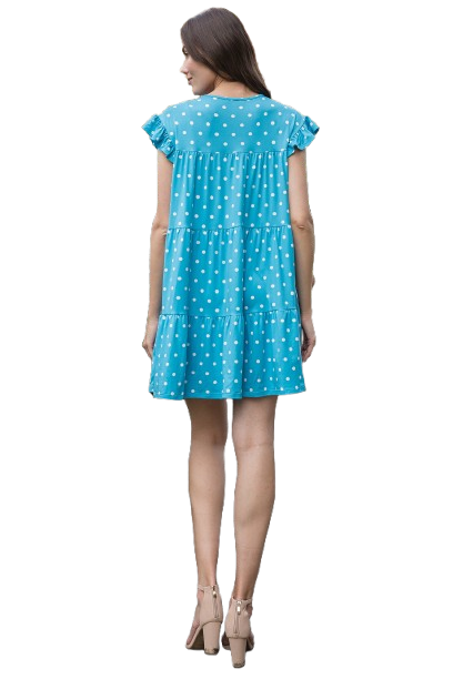 Ruffle Sleeve Side Pocket Polka Dots Tiered Mini Dress Aqua Blue - Pack of 6