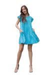 Ruffle Sleeve Side Pocket Polka Dots Tiered Mini Dress Aqua Blue - Pack of 6