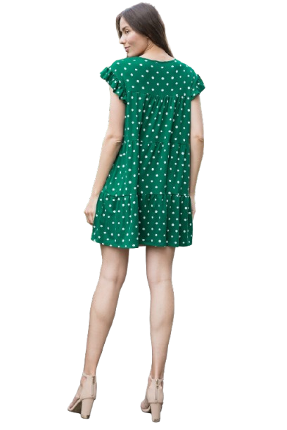 Ruffle Sleeve Side Pocket Polka Dots Tiered Mini Dress Green Pine - Pack of 6