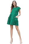 Ruffle Sleeve Side Pocket Polka Dots Tiered Mini Dress Green Pine - Pack of 6