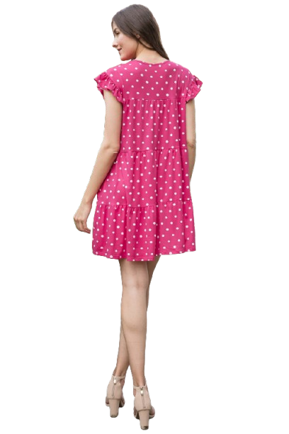 Ruffle Sleeve Side Pocket Polka Dots Tiered Mini Dress Magenta - Pack of 6