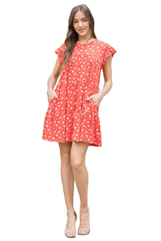 Orange Pink Front Cut Out Scallop Print Dress  - Pack of 5