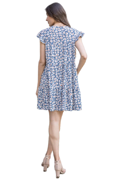 Ruffle Sleeve Side Pocket Printed Tiered Mini Dress Denim - Pack of 6