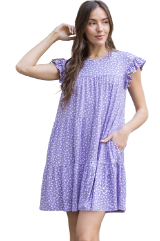 Short Sleeve Floral Knee Length Tiered Dress Mauve - Pack of 6