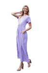 Short Sleeve Ditsy Floral Elastic Waist Maxi Dress Lavender White - Pack of 6