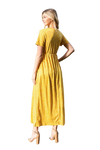 Short Sleeve Ditsy Floral Elastic Waist Maxi Dress Mustard Ivory - Pack of 6