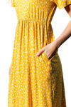 Short Sleeve Ditsy Floral Elastic Waist Maxi Dress Mustard Ivory - Pack of 6