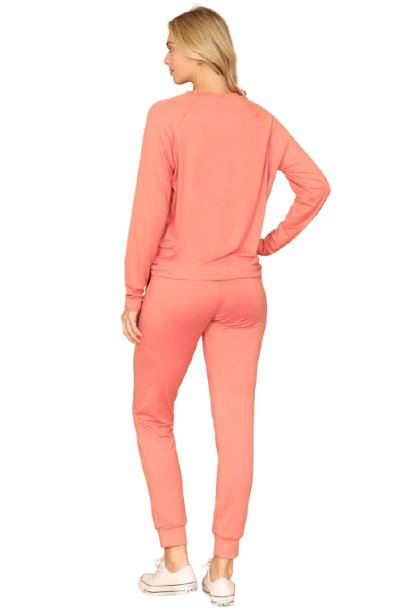 Solid Long Sleeve Top and Joggers Set with Self Tie Lantana - Pack of 6