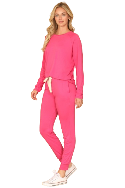 Plus Size Solid Long Sleeve Top and Joggers Set with Self Tie Fuchsia Lt. - Pack of 6