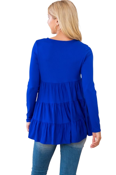 Solid Long Sleeve Tiered Top Blue Royal - Pack of 4