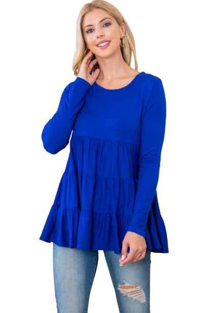 Solid Long Sleeve Tiered Top Blue Royal - Pack of 4