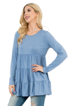 Solid Long Sleeve Tiered Top Dusty Blue - Pack of 4