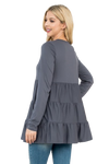 Solid Long Sleeve Tiered Top Grey Dark - Pack of 4